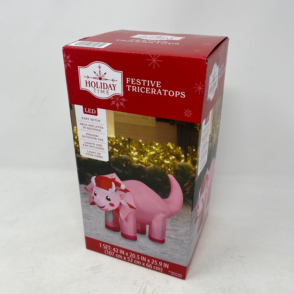 Holiday Time Inflatable LED Festive Pink‎ Triceratops 42″ Yard Decor Airblown